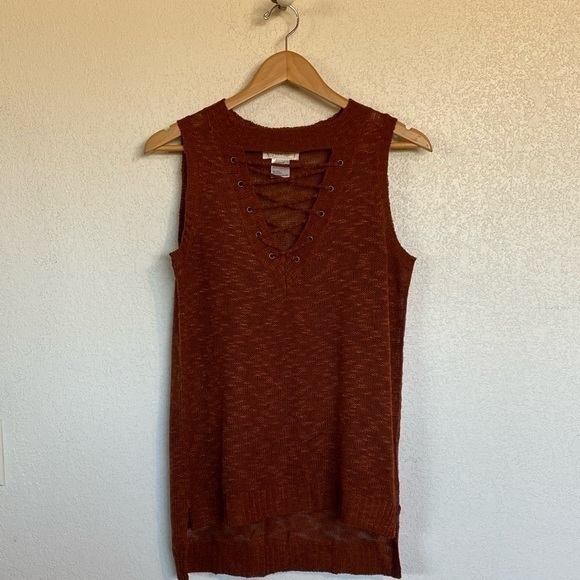 Grace & Lace Sheer Rust Sleeveless Top - Picture 1 of 6